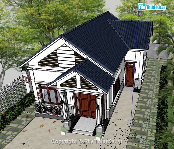 Biệt thự 1 tầng,model su biệt thự 1 tầng,sketchup biệt thự 1 tầng