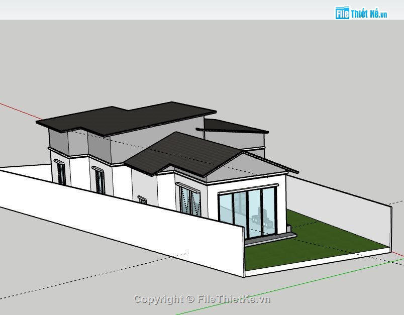 Biệt thự 1 tầng,model su biệt thự 1 tầng,model sketchup biệt thự 1 tầng