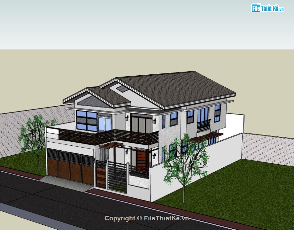 Biệt thự 2 tầng,model su biệt thự 2 tầng,sketchup biệt thự 2 tầng