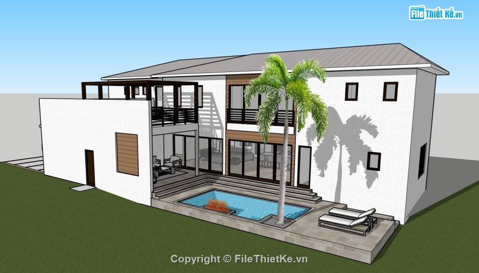 biệt thự đẹp 2 tầng,sketchup biệt thự 2 tầng,file su biệt thự 2 tầng