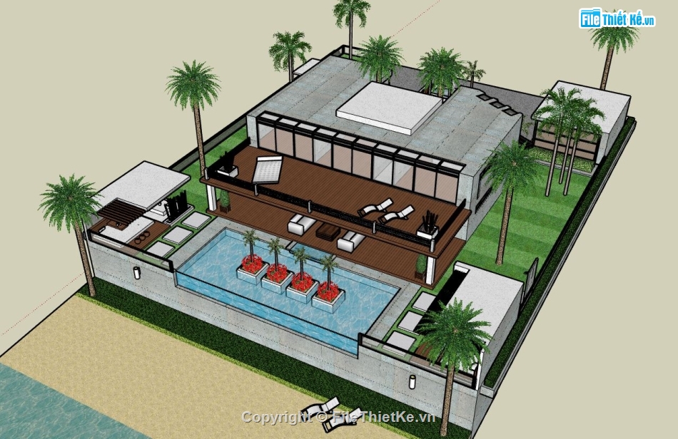 biệt thự 2 tầng,sketchup biệt thự 2 tầng,model su biệt thự 2 tầng