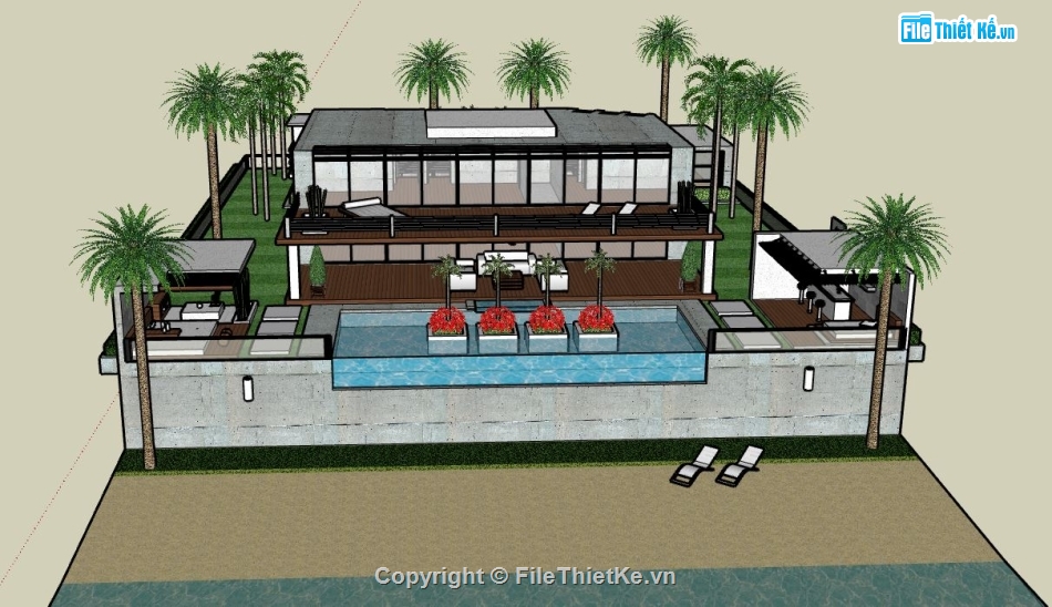 biệt thự 2 tầng,sketchup biệt thự 2 tầng,model su biệt thự 2 tầng