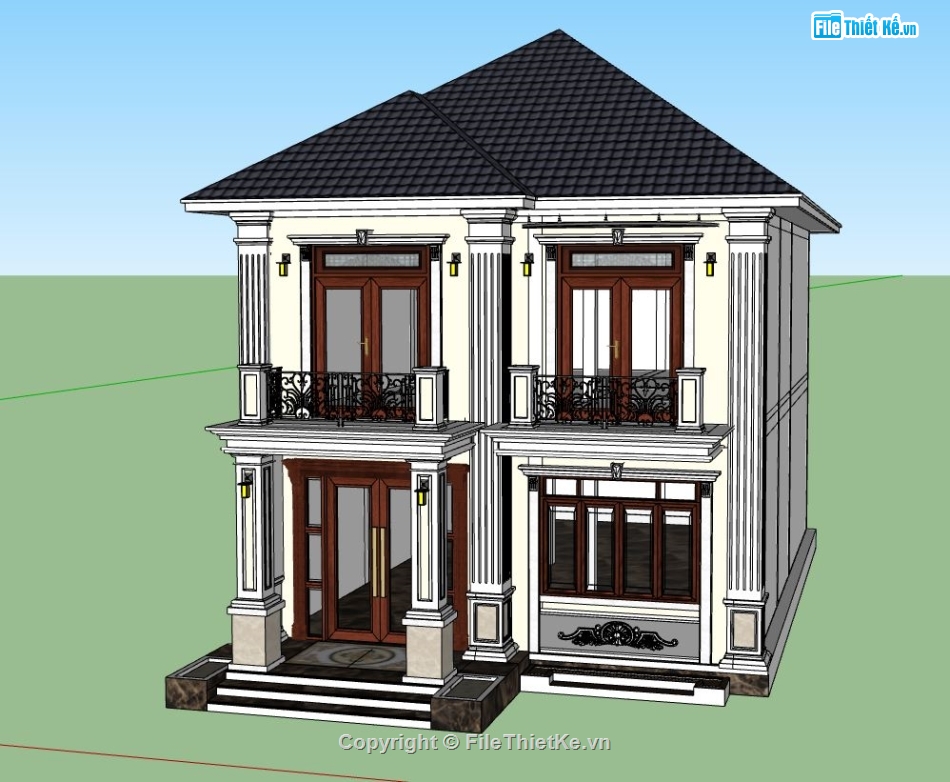 biệt thự 2 tầng,model su biệt thự 2 tầng,sketchup biệt thự 2 tầng