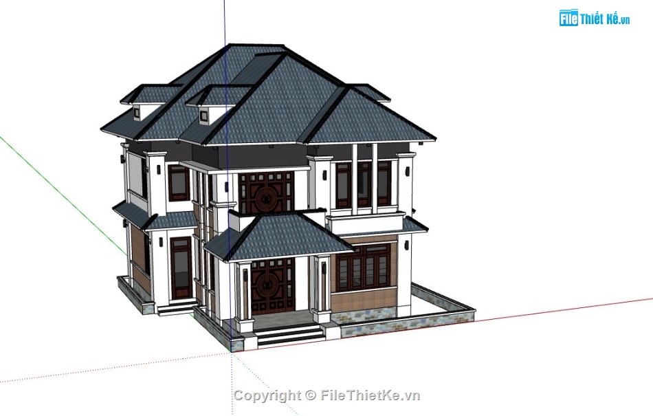 biệt thự 2 tầng,biệt thự đẹp 2 tầng,biệt thự 2 tầng đẹp,sketchup biệt thự 2 tầng