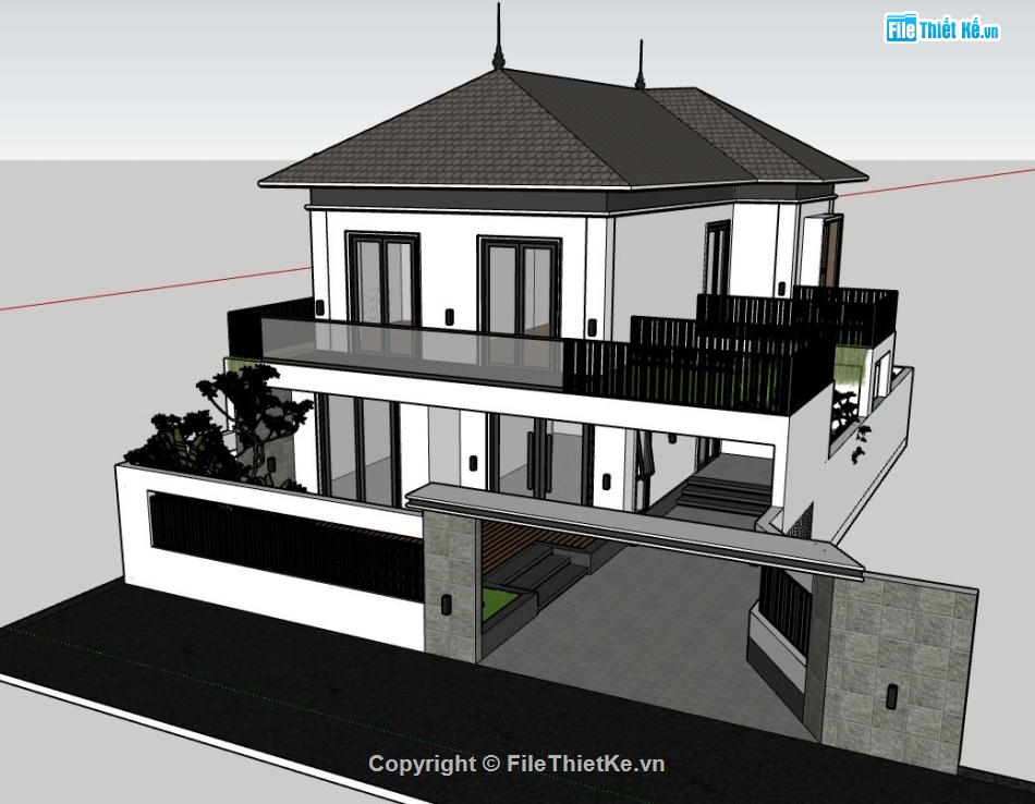 biệt thự 2 tầng,sketchup biệt thự 2 tầng,model su biệt thự 2 tầng