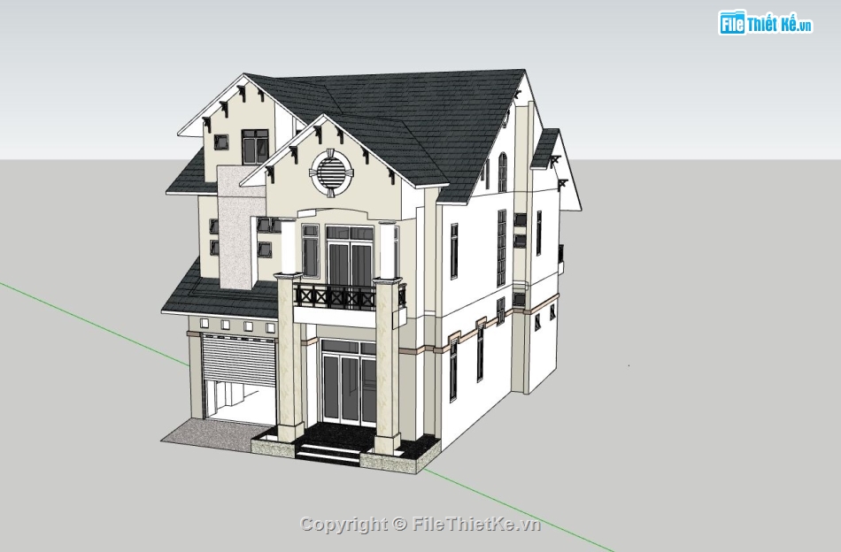 biệt thự 3 tầng,phối cảnh biệt thự,sketchup biệt thự,biệt thự hiện đại