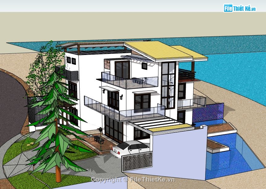 Biệt thự 3 tầng,model su biệt thự 3 tầng,file sketchup biệt thự 3 tầng