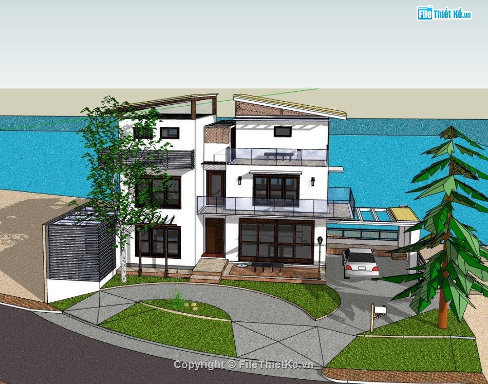 Biệt thự 3 tầng,model su biệt thự 3 tầng,file sketchup biệt thự 3 tầng