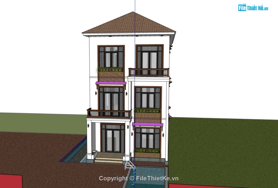 biệt thự 3 tầng,sketchup biệt thự,phối cảnh biệt thự,biệt thự hiện đại