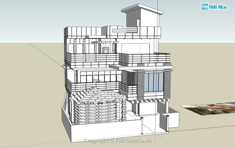 biệt thự 3 tầng,Sketchup 3 tầng,biệt thự hiện đại,biệt thự 3 tầng su