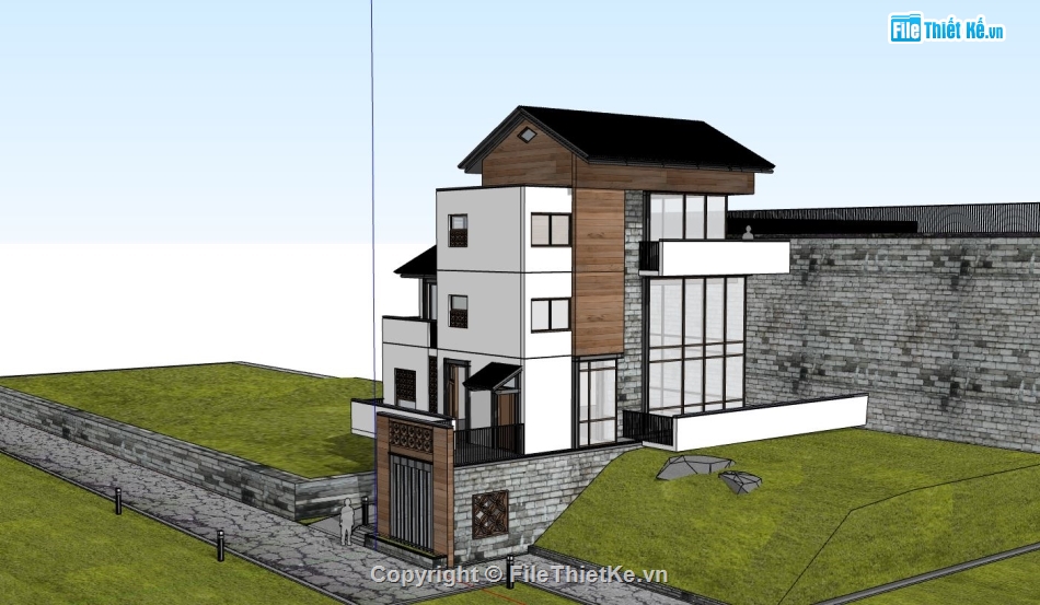 biệt thự 3 tầng,model su biêt thự,file sketchup biệt thự 3 tầng