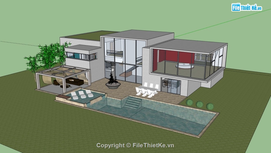 biệt thự 2 tầng,model su biệt thự 2 tầng,sketchup biệt thự 2 tầng