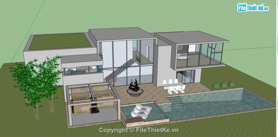 biệt thự 2 tầng,model su biệt thự 2 tầng,sketchup biệt thự 2 tầng