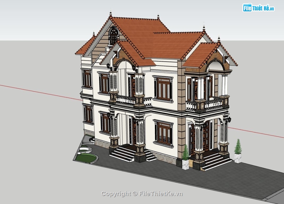 biệt thự 2 tầng,sketchup biệt thự 2 tầng,mẫu biệt thự 2 tầng