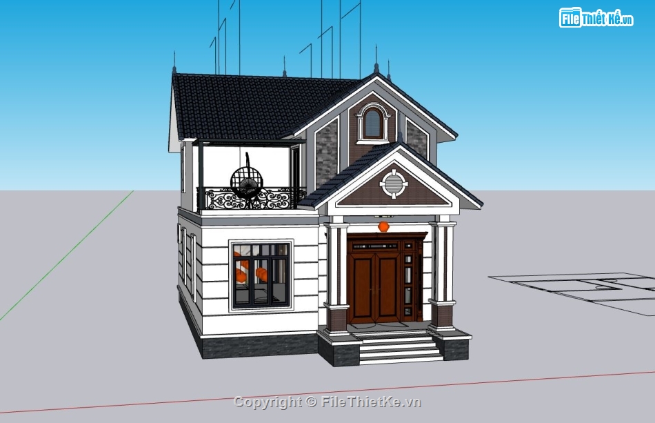 biệt thự 2 tầng,sketchup biệt thự,phối cảnh biệt thự