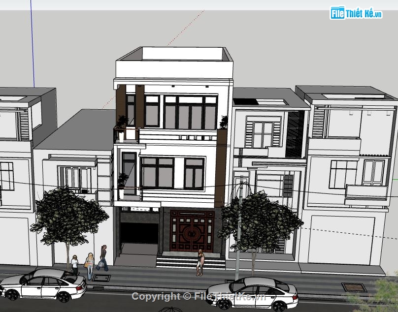 Nhà phố 3 tầng,Model su nhà phố 3 tầng,sketchup nhà phố 3 tầng