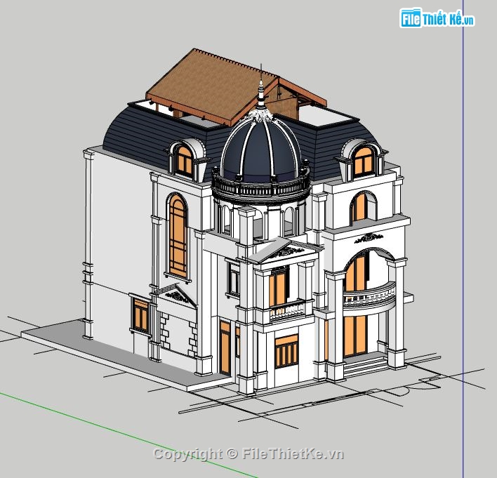 lâu đài 3 tầng,sketchup nhà 3 tầng,phối cảnh nhà 3 tầng