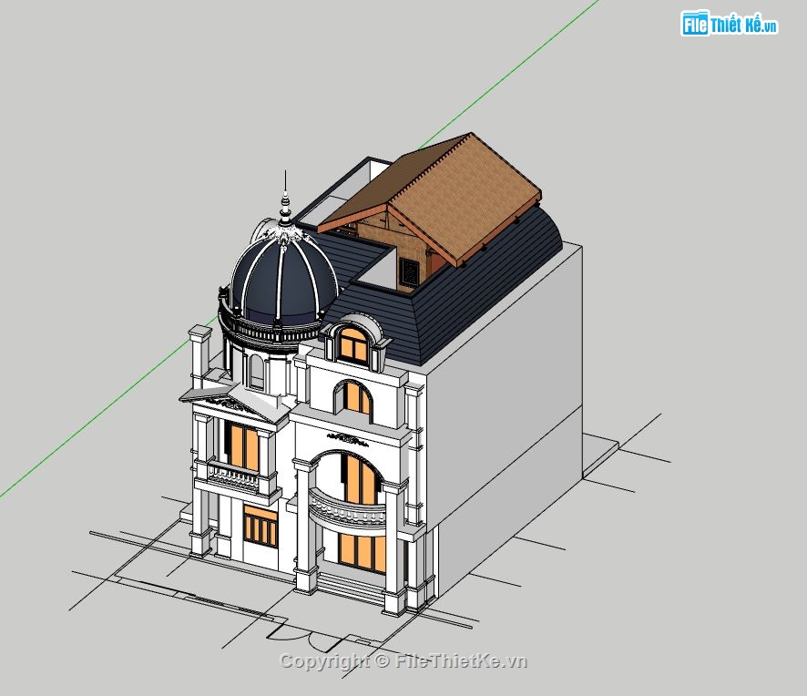 lâu đài 3 tầng,sketchup nhà 3 tầng,phối cảnh nhà 3 tầng