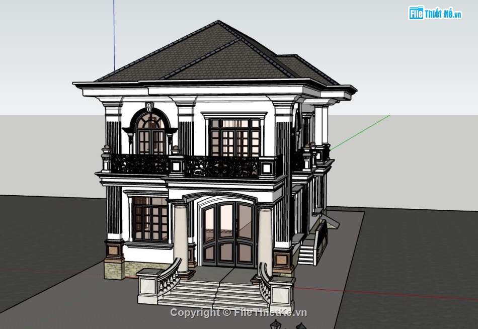 sketchup biệt thự 2 tầng,model su biệt thự 2 tầng,mẫu biệt thự 2 tầng