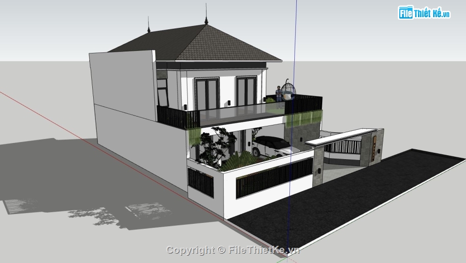 biệt thự 2 tầng,mẫu biệt thự 2 tầng,sketchup biệt thự 2 tầng