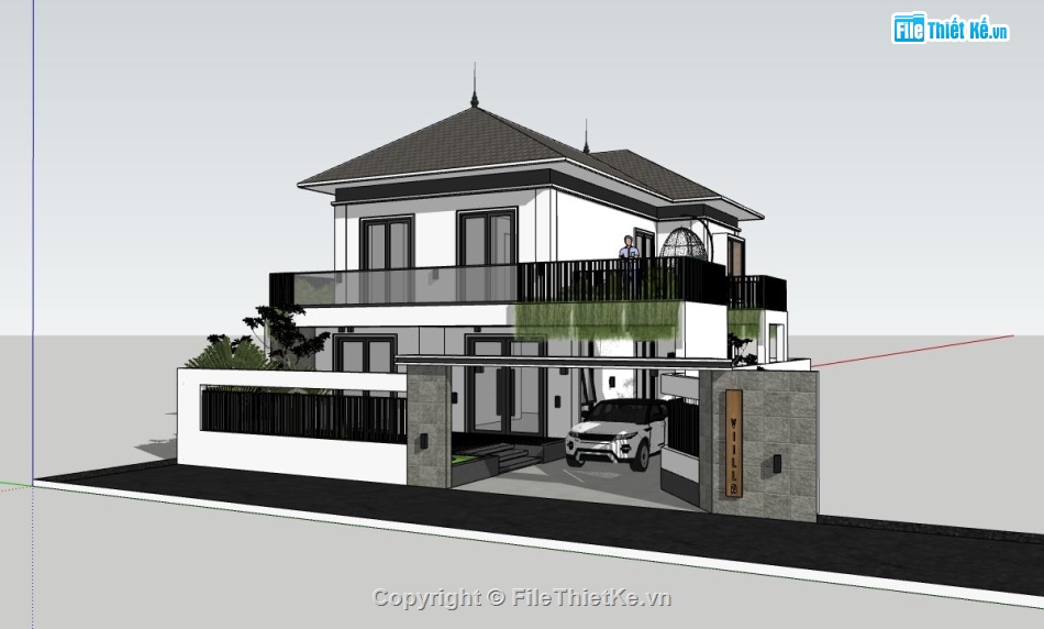 biệt thự 2 tầng,mẫu biệt thự 2 tầng,sketchup biệt thự 2 tầng