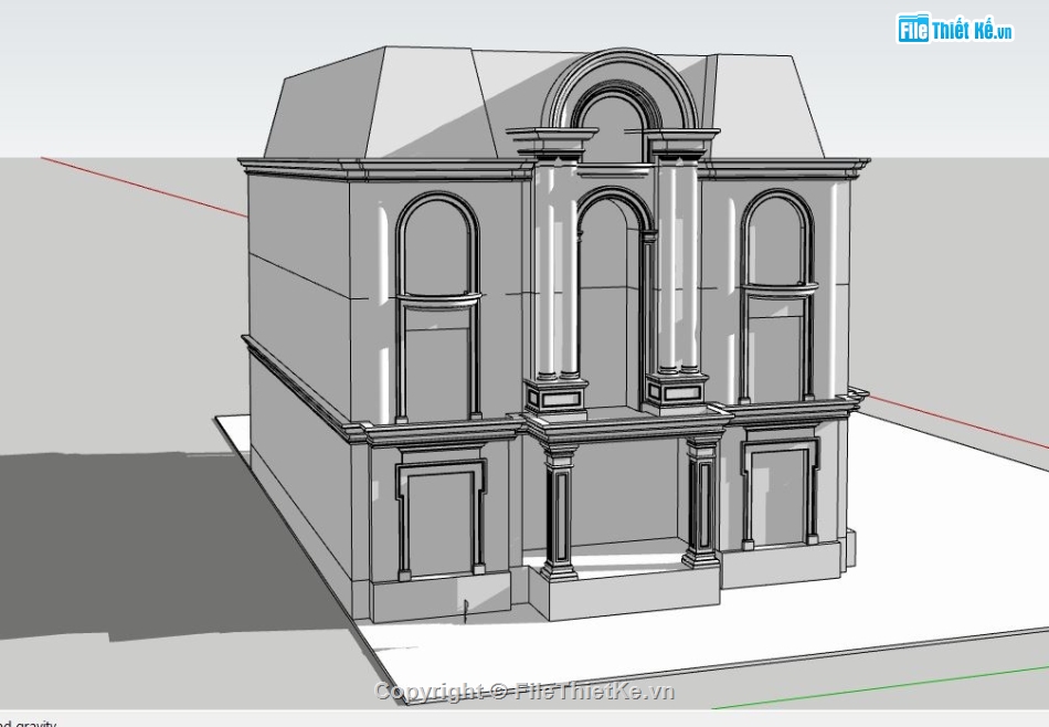 biệt thự 2 tầng,Sketchup biệt thự cổ,mẫu biệt thự 2 tầng