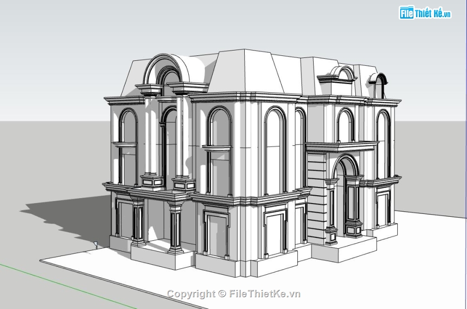 biệt thự 2 tầng,Sketchup biệt thự cổ,mẫu biệt thự 2 tầng