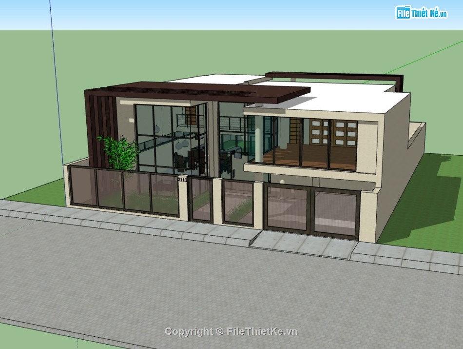 mẫu biệt thự 2 tầng,sketchup biệt thự 2 tầng,biệt thự 2 tầng