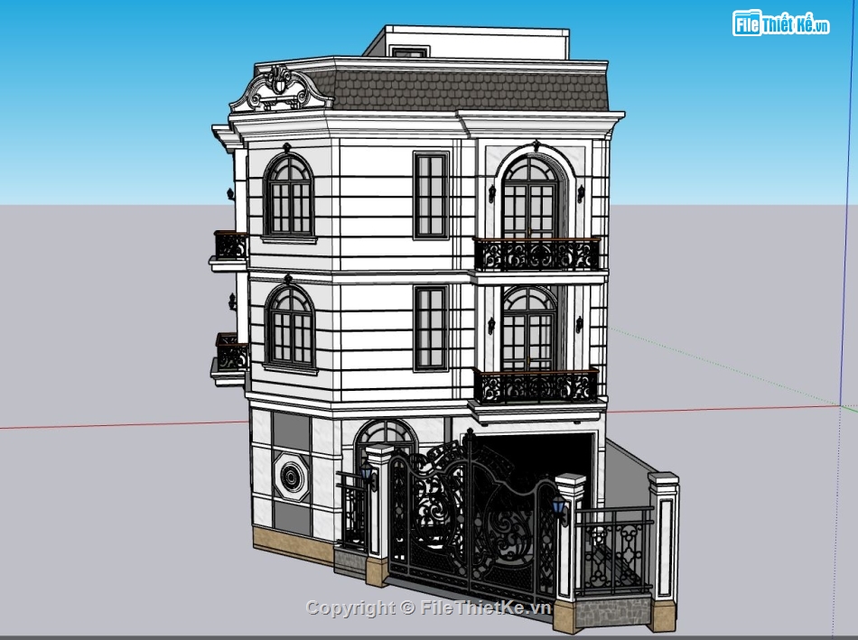 Sketchup 3 tầng,mẫu biệt thự 3 tầng,biệt thự  3 tầng