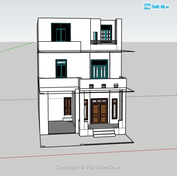 nhà phố 3 tầng,nhà 3 tầng,sketchup nhà phố 3 tầng