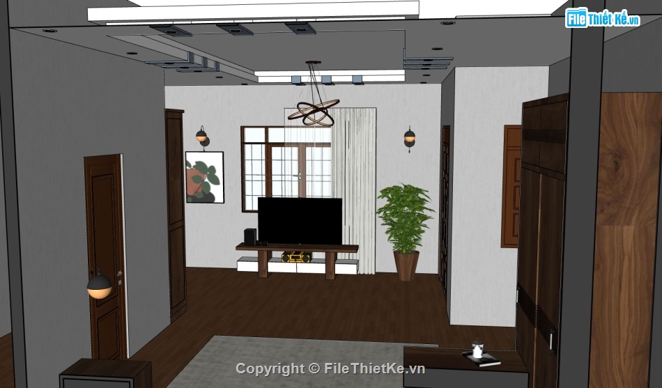 nội thất phòng khách,sketchup phòng khách,Sketchup mẫu nội thất