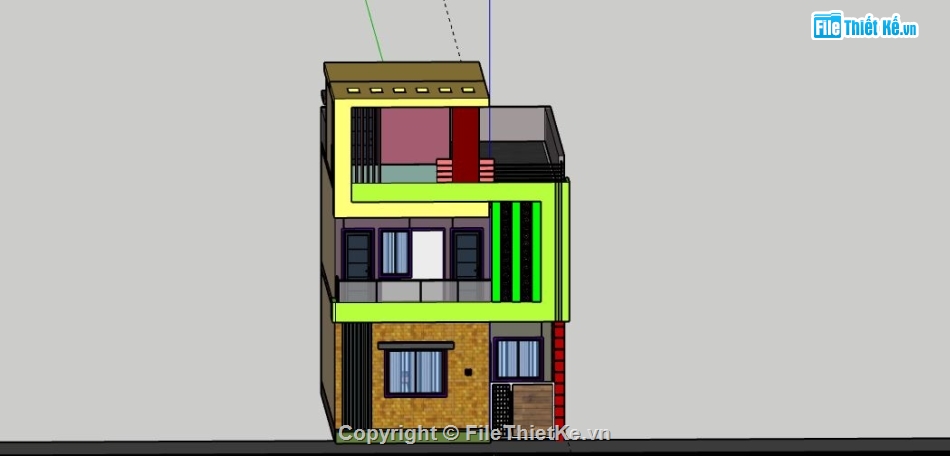 Nhà phố 2 tầng 1 tum,model su nhà phố 2 tầng 1 tum,nhà phố 2 tầng file su