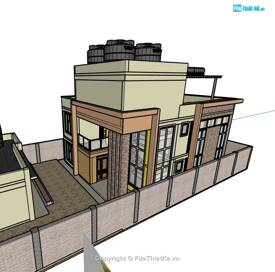 nhà phố 2 tầng 1 tum,file sketchup nhà phố hiện đại,mẫu sketchup nhà phố,thiết kế nhà phố đẹp