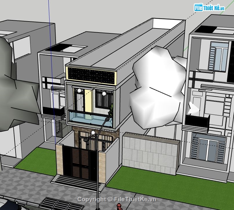 Nhà phố 2 tầng,Model su nhà phố 2 tầng,sketchup nhà phố 2 tầng