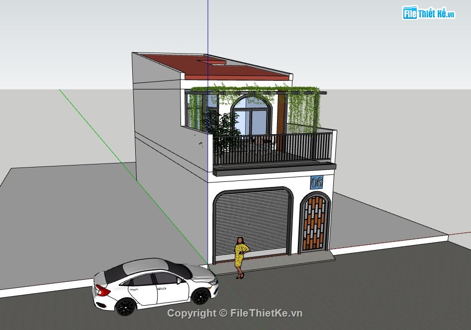 Nhà phố 2 tầng,file su nhà phố 2 tầng,sketchup nhà phố 2 tầng