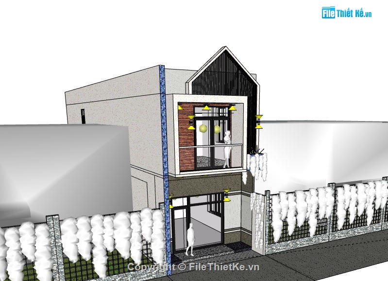 nhà phố 2 tầng,model su nhà phố 2 tầng,sketchup nhà phố 2 tầng