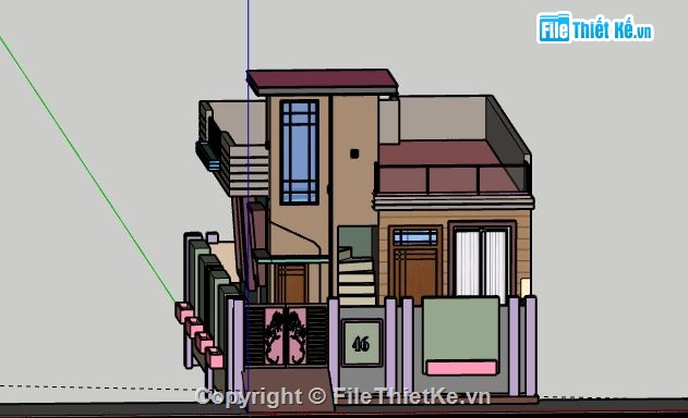 Nhà phố 2 tầng,file su nhà phố 2 tầng,sketchup nhà phố 2 tầng