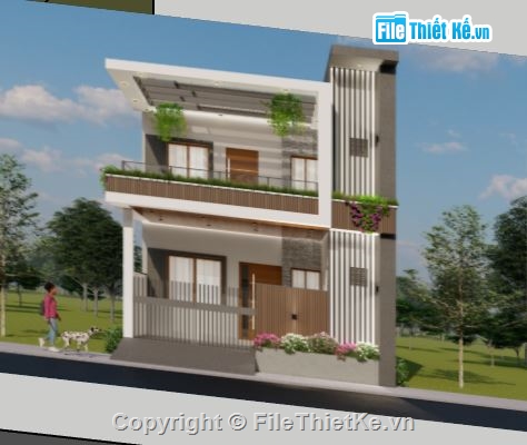 Nhà phố 2 tầng,model su nhà phố 2 tầng,file sketchup nhà phố 2 tầng