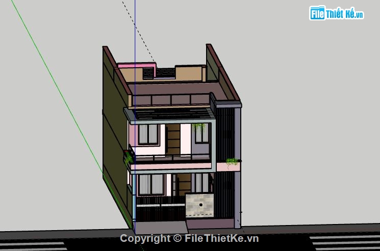 Nhà phố 2 tầng,model su nhà phố 2 tầng,file sketchup nhà phố 2 tầng