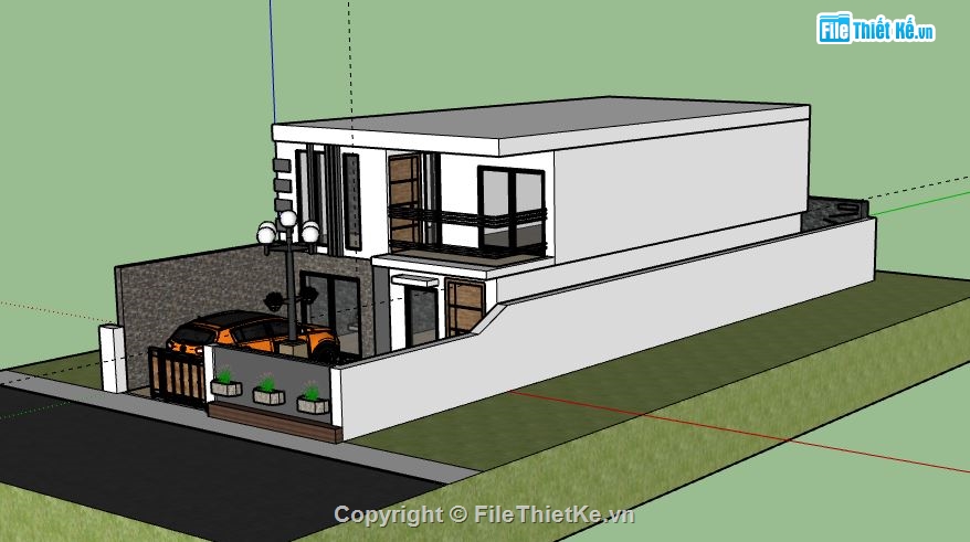 Nhà phố 2 tầng,model su nhà phố 2 tầng,sketchup nhà phố 2 tầng