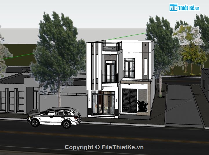 Nhà phố 2 tầng,model su nhà phố 2 tầng,sketchup nhà phố 2 tầng