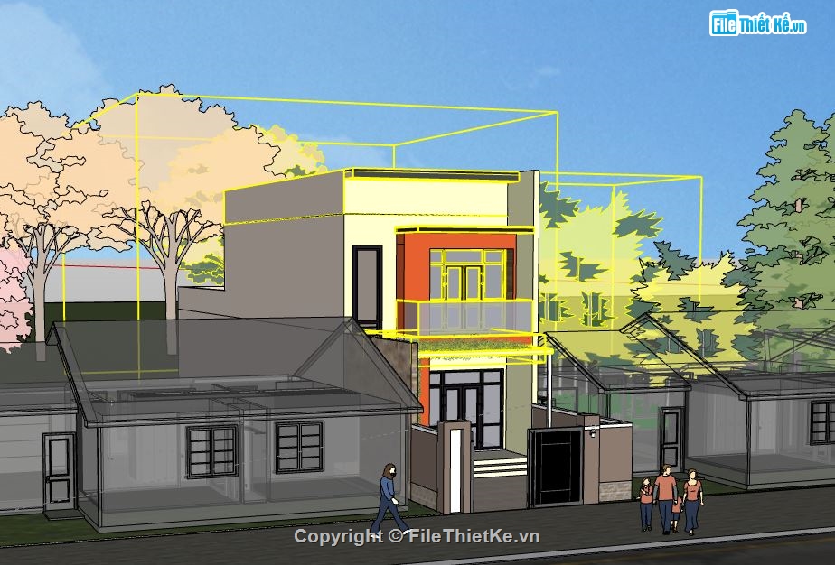 Nhà phố 2 tầng,Model su nhà phố 2 tầng,sketchup nhà phố 2 tầng