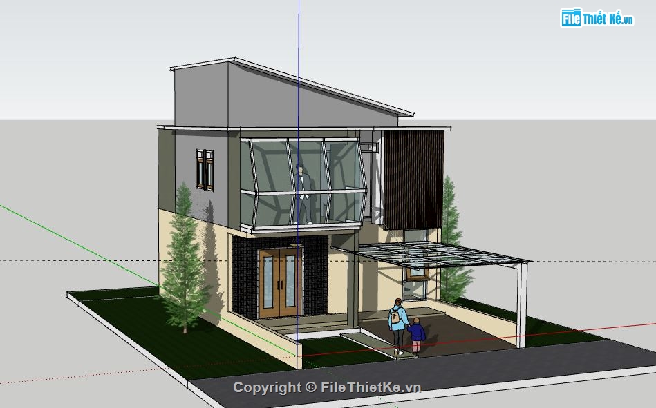 Nhà phố 2 tầng,model su nhà phố 2 tầng,sketchup nhà phố 2 tầng