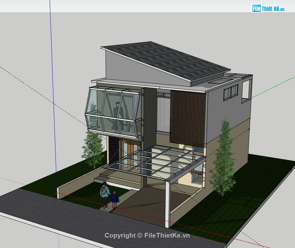 Nhà phố 2 tầng,model su nhà phố 2 tầng,sketchup nhà phố 2 tầng