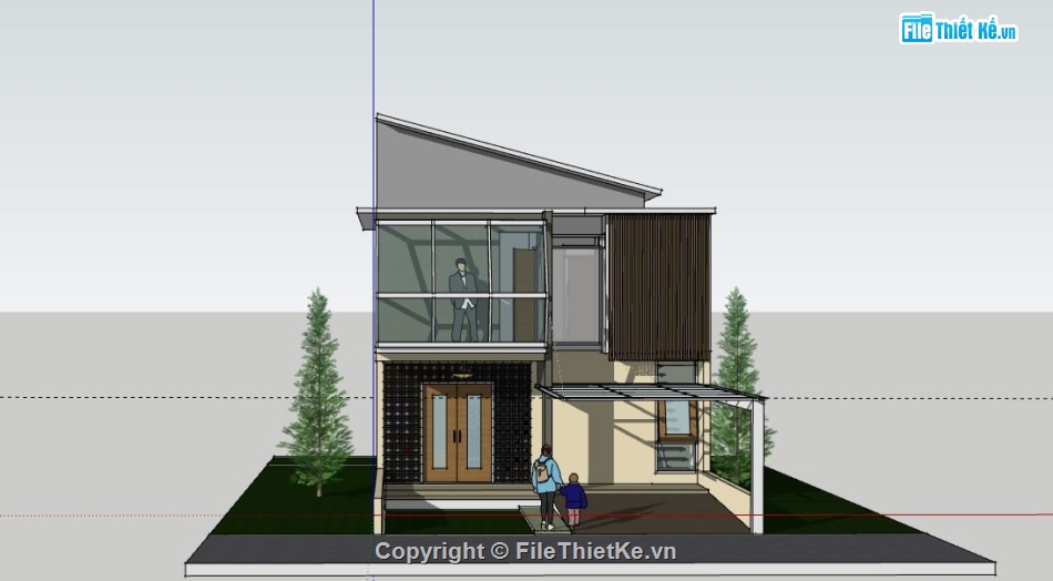 Nhà phố 2 tầng,model su nhà phố 2 tầng,sketchup nhà phố 2 tầng