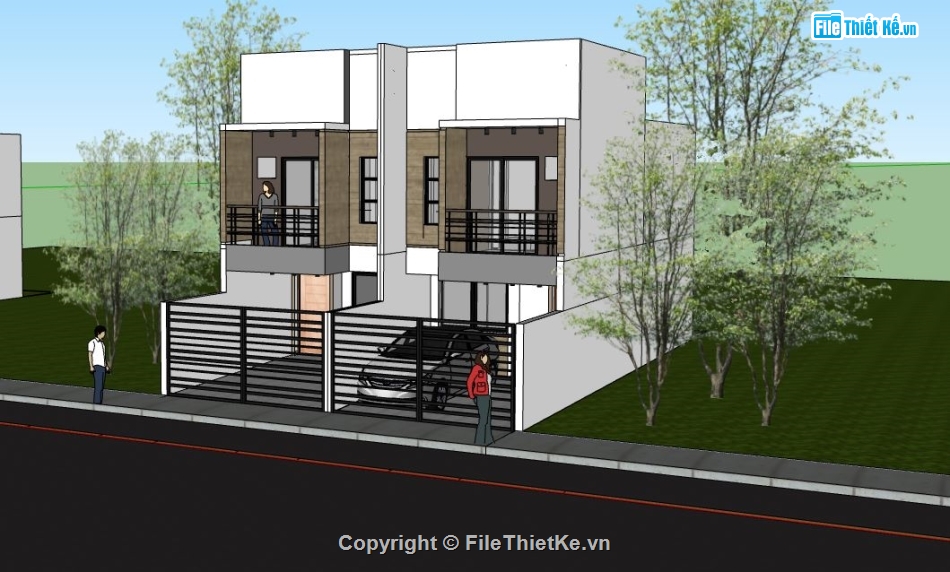 nhà phố 2 tầng,model su nhà phố 2 tầng,sketchup nhà phố 2 tầng