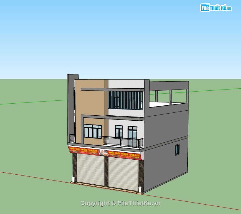 Sketchup nhà phố 3 tầng,file su nhà phố 3 tầng,sketchup nhà phố 3 tầng