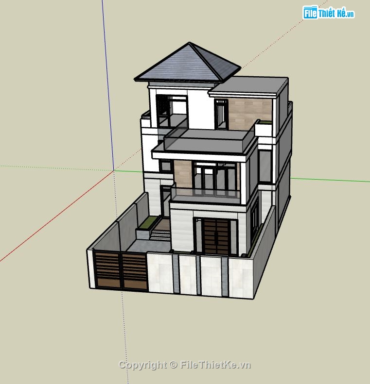 nhà phố 3 tầng,sketchup nhà 3 tầng,mẫu nhà hiện đại