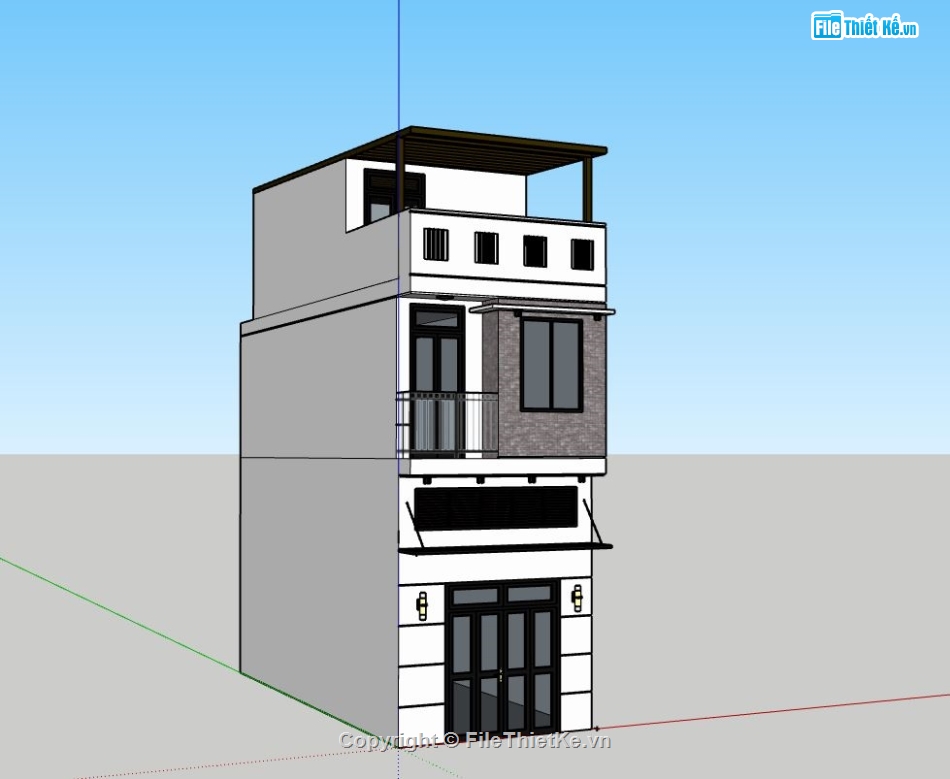 Nhà phố 3 tầng,Model su nhà phố 3 tầng,sketchup nhà phố 3 tầng