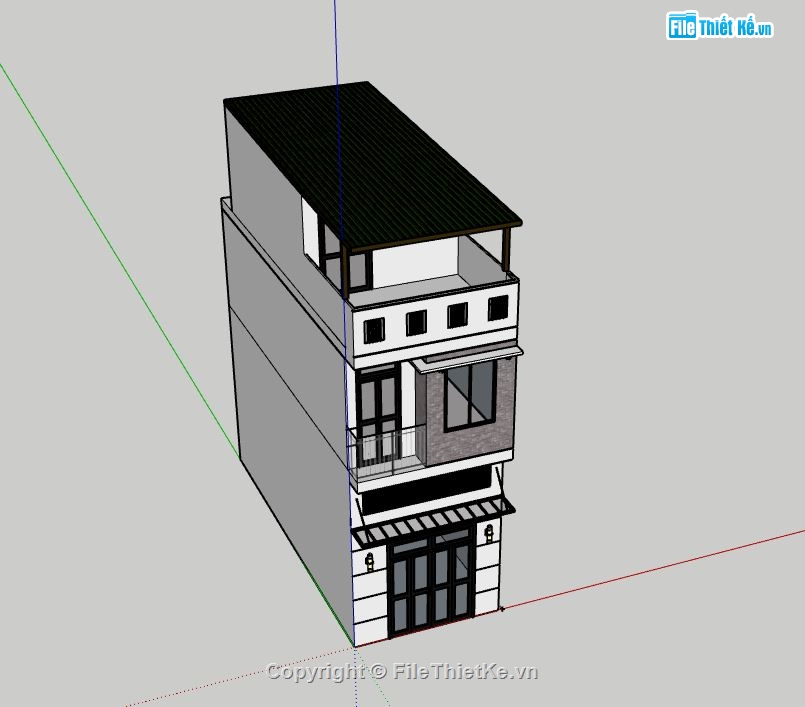 Nhà phố 3 tầng,Model su nhà phố 3 tầng,sketchup nhà phố 3 tầng